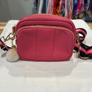 Pink Pom Pom Fuchsia Crossbody Bag with Gold Details